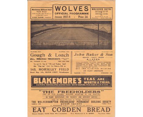 WOLVES - ARSENAL 1937-38    Wolves home programme v Arsenal, 15/1/1938, League match, Wolves won 3-1 but Arsenal were Champio
