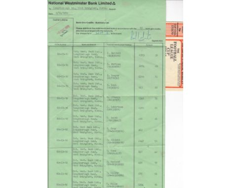 NOTTINGHAM FOREST 1978-79   Two items, one rather unusual, a National Westminster Bank  Bank Giro Credits Summary dated 8/12/