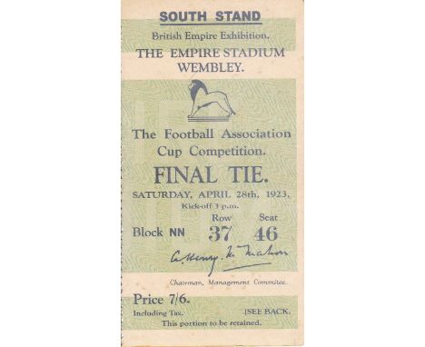 1923 CUP FINAL    Match ticket for the 1923 Cup Final, the only Final which was not all-ticket and as a result up to 200,000 