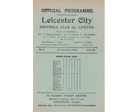 LEICESTER - SHEF WED 48   Leicester City home programme v Sheffield Wed, 4/9/48, score noted, 2-2 draw.  Generally good