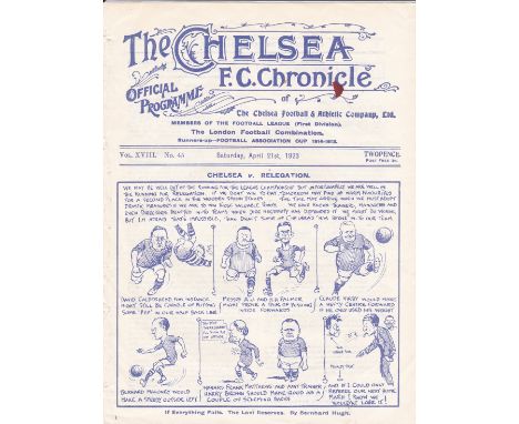 CHELSEA - BOLTON 1923    Chelsea home programme v Bolton, 21/4/1923, a week before Bolton appeared in the Cup Final at Wemble