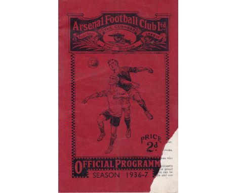 ENGLAND - HUNGARY 1936    Arsenal standard issue home programme, England v Hungary, 2/12/1936 at Highbury, piece torn off bot