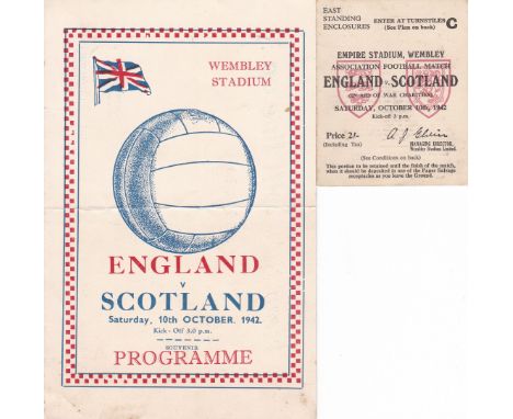 ENGLAND - SCOTLAND 1942   Match ticket and pirate programme for the game at Wembley, 10/10/42, ticket is in good condition, p