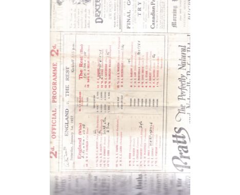 RUGBY UNION 1927   Large format official four page programme, at Twickenham,  England v The Rest, 1/1/1927, score, scorers no