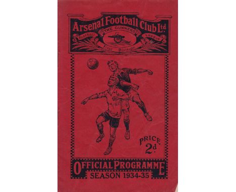 ARSENAL V LIVERPOOL 1934      Programme for the league match at arsenal 1/9/1934. Arsenal won 8-1. Very slightly creased and 
