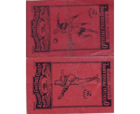 ARSENAL 1930s   Two Arsenal home programmes, 1937-38 v Chelsea (fold, staples removed) and 1938-39 v Brentford (fold, slightl