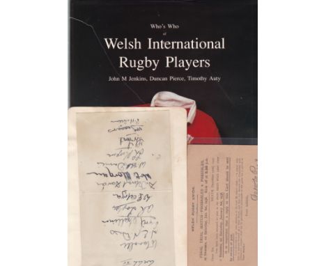 RUGBY UNION - WALES    Three items relating to Welsh Rugby Union, an autograph album sheet  signed by 12 players , 1938-39, i