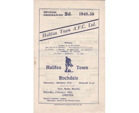 HALIFAX - ROCHDALE 50  Halifax home programme v Rochdale, 21/1/50, staple removed, neat team change, no staple.  Generally go