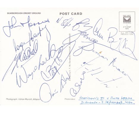 CRICKET AUTOGRAPHS     A modern card of Scarborough Cricket Ground, signed to reverse by 11 members of the President’s XI who