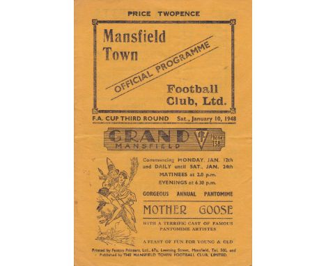 MANSFIELD - STOKE CUP 47/8   Mansfield home programme v Stoke, 10/1/48, FA Cup Third Round, Stoke won 4-2. Slight fold.  Gene