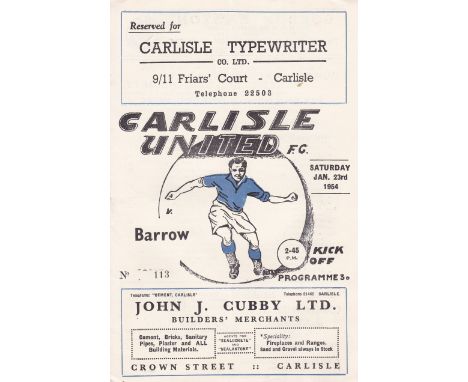 CARLISLE - BARROW  54    Carlisle home programme v Barrow, 23/1/54, slight fold, no staple.   Good