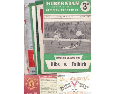 PROGRAMME / TICKET MISCELLANY    Collection of 12 programmes and 7 tickets. Programmes 1958 - 1972 inc Hibs v Falkirk (League