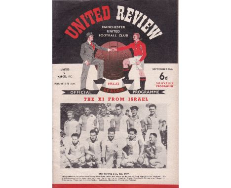 MANCHESTER UTD - HAPOEL   Home programme Friendly v Hapoel FC 26 Sept 1951. Score / scorers, team changes in pencil.    Fair-