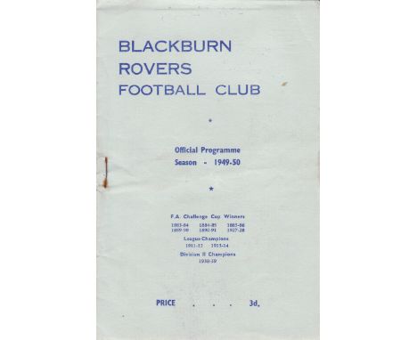 BLACKBURN - LEICESTER 49-50   Blackburn home programme v Leicester, 14/1/50, staple rusty.  Good