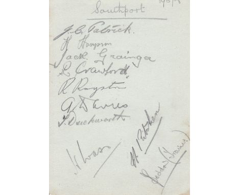 SOUTHPORT FC 1938    Album sheet with ten Southport FC signatures, nine players and trainer Seddon. Neat pencil signatures  i