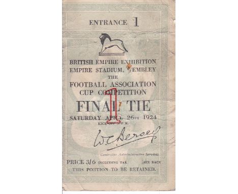 1924 CUP FINAL    Match ticket for the 1924 Cup Final, Newcastle v Aston Villa. The first all-ticket Final at Wembley. Ticket