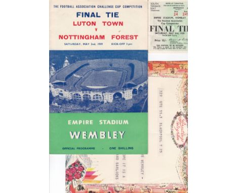 1959 CUP FINAL   Official programme, ticket and  a telegram to Alan Brown (Luton) from a Blackpool address wishing Luton good