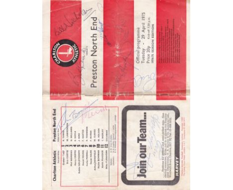 BOBBY CHARLTON / BILL NICHOLSON AUTOGRAPHS      A multi-signed programme for Charlton Ath. v. Preston NE 29/4/1975. Bobby Cha