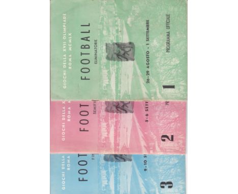 OLYMPIC GAMES 1960-ROME    Set of three programmes which covered the complete 11 day football schedule in the 1960 Rome Olymp