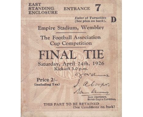 1926 CUP FINAL   Match ticket for the 1926 Cup Final, Bolton v Man City, East Standing Enclosure, slight creases and minor fo