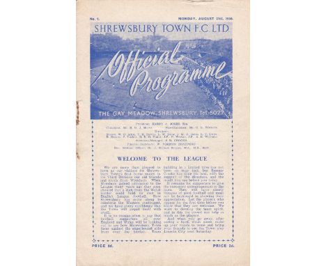 SHREWSBURY - WREXHAM 50   First Shrewsbury home programme as a Football League club , v Wrexham, 21/8/50, rusty staple marks 