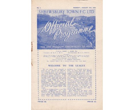 SHREWSBURY - WREXHAM 50   First Shrewsbury home programme as a Football League club , v Wrexham, 21/8/50, rusty staple marks 