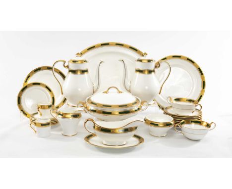 ANSLEY 'EMPRESS LAUREL' BONE CHINA PART DINNER & COFFEE SET comprising, 8 x soup coupes and stands, 9 x dinner plates, 10 x d