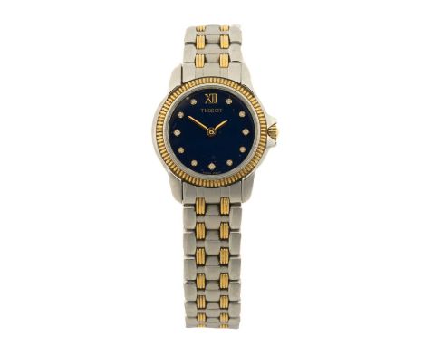 LADIES TISSOT 1853 BRACELET WATCH, ref. C218/318C, steel and gold plated, fluted bezel, navy blue dial with crystal hours, qu