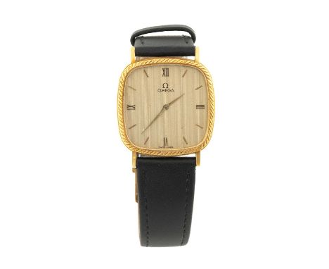OMEGA 18CT GOLD DRESS WATCH, quartz movement, the square dial with Roman numerals, dagger hands, numbered to case back 1365, 