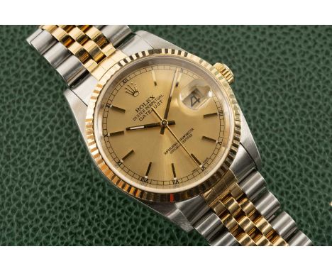 ROLEX OYSTER PERPETUAL DATEJUST BI-METAL WRISTWATCH, model ref. 16233, serial number Y46XXXX, circa 2002, the dial with hour 