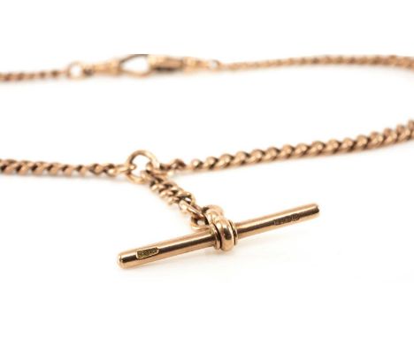 9CT GOLD ALBERT WATCH CHAIN, graduated curb link, T-bar, 40cms long, 41.7gmsProvenance: private collection SwanseaComments: g