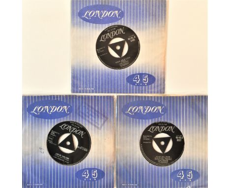 CARL PERKINS UK 7" LONDON RARITIES. A smashing selection of 3 Carl Perkins UK pressed 7" rockabilly rarities on London Record