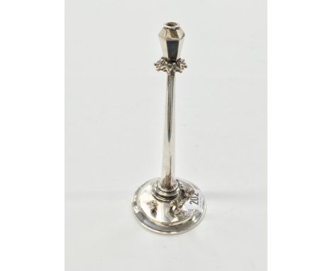 A novelty silver lamp base modelled as a Boy playing with a dog under a lamppost, 900 silver mark, 22cm (201 grams). 