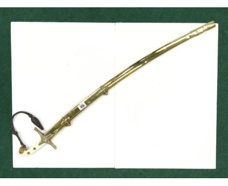 A 19th century Officer's dress sword in polished brass scabbard, the curved blade with VR engraved decoration, inscribed W. H