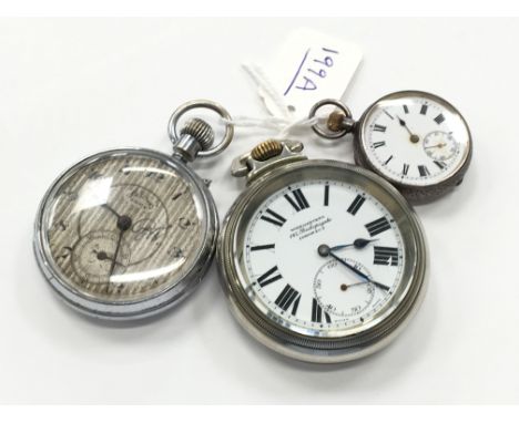 Three vintage pocket watches to include a Winegartens Railway Regulator (145 Bishopsgate, London) togetehr with a silver fob 