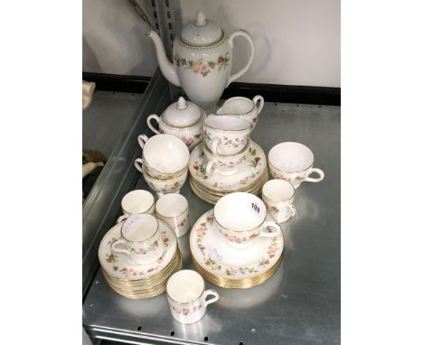 The residue of a Wedgwood bone china tea and coffee service decorated in the Mirabelle pattern.