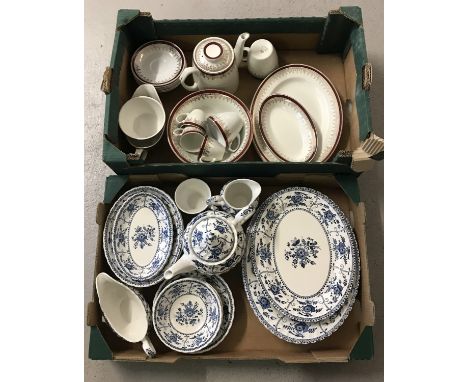 2 ceramic part dinner services. Johnson Bros "Indies" pattern in blue and white, to include 5 large oval shaped meat plates. 