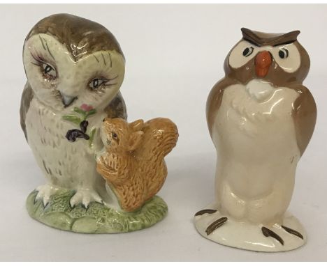 2 Beswick ceramic Owl figurines.Beatrix Potter "Old Mr. Brown", Frederick Warne &amp; Co 1963, brown backstamp. Together with