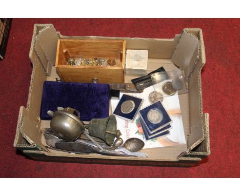 A collection of miscellaneous items to include a Joseph Lucas of Birmingham cycle bell number 65, commemorative coins, boxed 