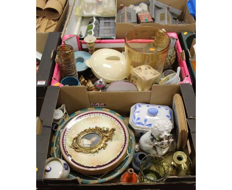 Two boxes containing a collection of various glassware and ceramics to include a Japanese Kutani bottle vase, a Sylvac model 