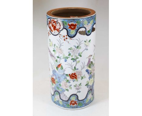 A reproduction stickstand, enamel decorated with birds amidst flowers, h.46cm 