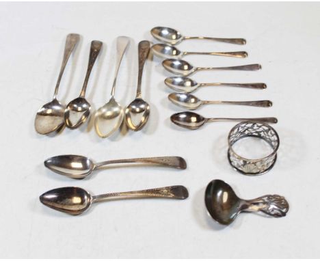 A set of six George V silver coffee spoons; together with a pair of 19th century silver grapefruit spoons, with bright cut de