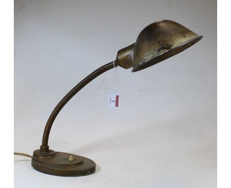 A mid-20th century industrial type adjustable desk lampCondition report: Nicely worn / tarnished as per images.No plug and pr