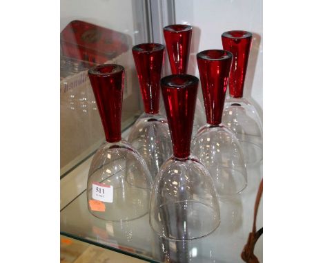 A set of 6 ruby tinted stem glasses