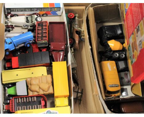 Four boxes containing a collection of diecast model vehicles to include Days Gone, and Dinky
