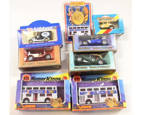 A collection of boxed modern issue diecast toy vehicles to include Matchbox Superkings London Souvenir Jubilee bus, Matchbox 