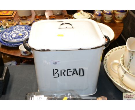 An enamel bread bin