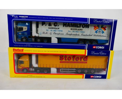 Corgi - Two boxed diecast 1:50 scale Limited Edition model trucks. Lot consists of CC12702 ERF ECS Curtainside 'Stoford Trans