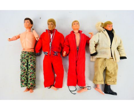 Palitoy - Action Man - Four unboxed flock haired Action Man figures. All figures are marked 'Made in England by Palitoy Under