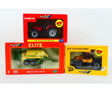 Britains - Three boxed 1:32 scale diecast Farm vehicles from Britains. Lot consists of Britains 42303 Case IH 210 Puma Tracto